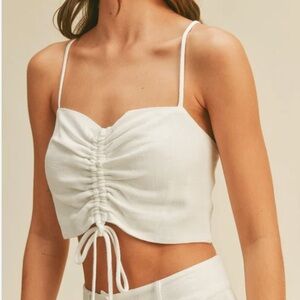 Cara Cara Cream Ruched Tie Front Crop Top